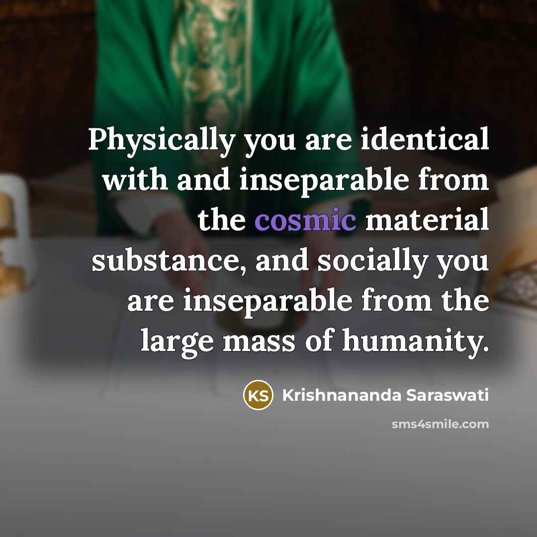 “Physically you are identical with and inseparable from the cosmic…” quote by Krishnananda Saraswati
