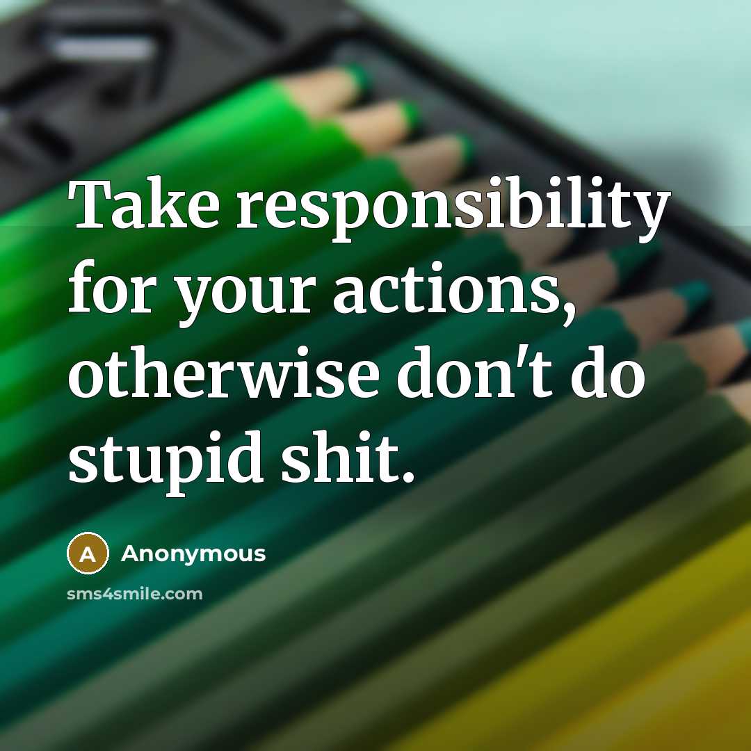 “Take responsibility for your actions, otherwise don't do stupid shit.” quote by Anonymous