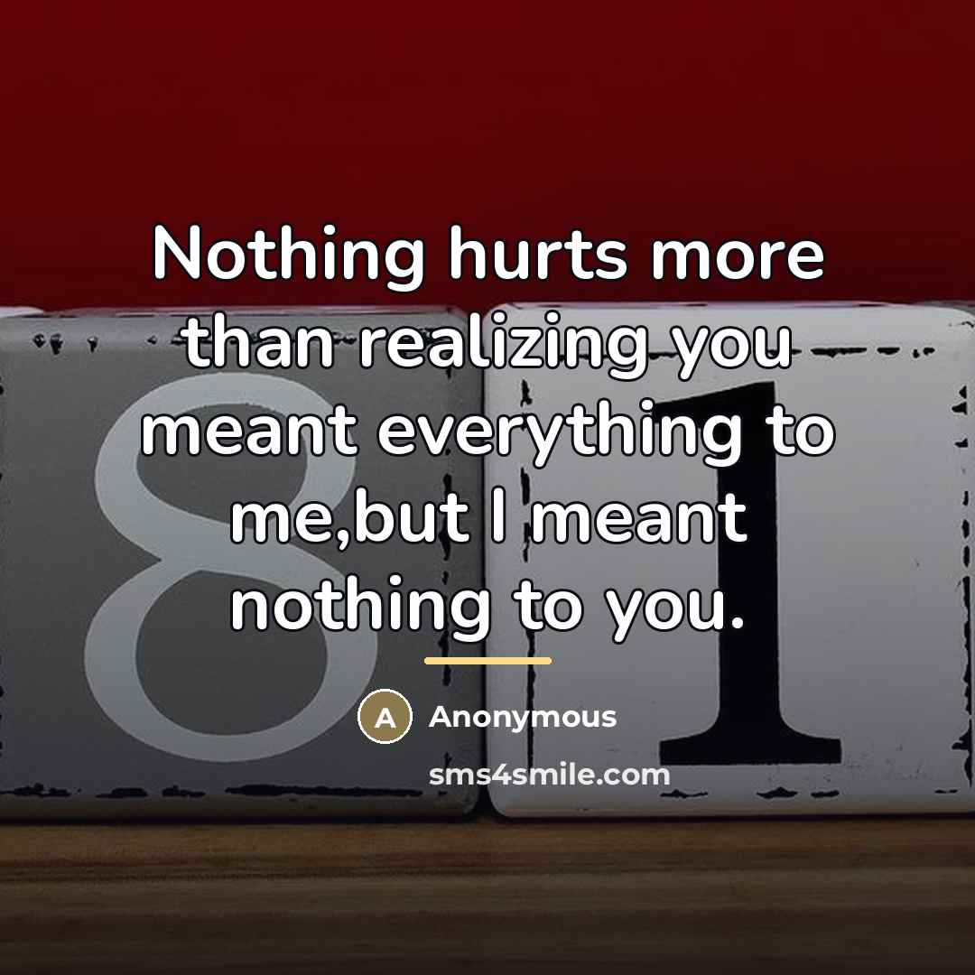“Nothing hurts more than realizing you meant everything to me,but…” quote by Anonymous