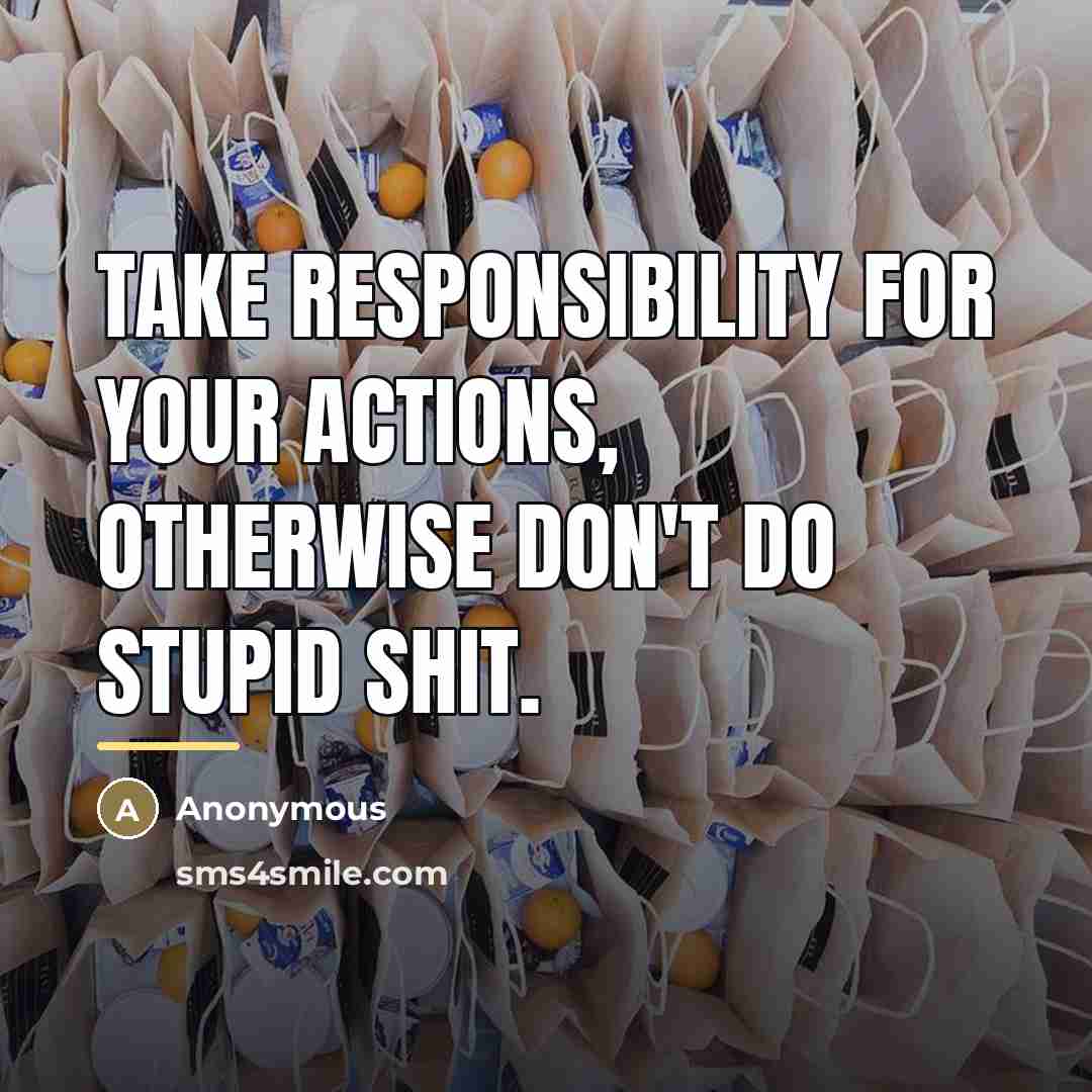 “Take responsibility for your actions, otherwise don't do stupid shit.…” quote by Anonymous