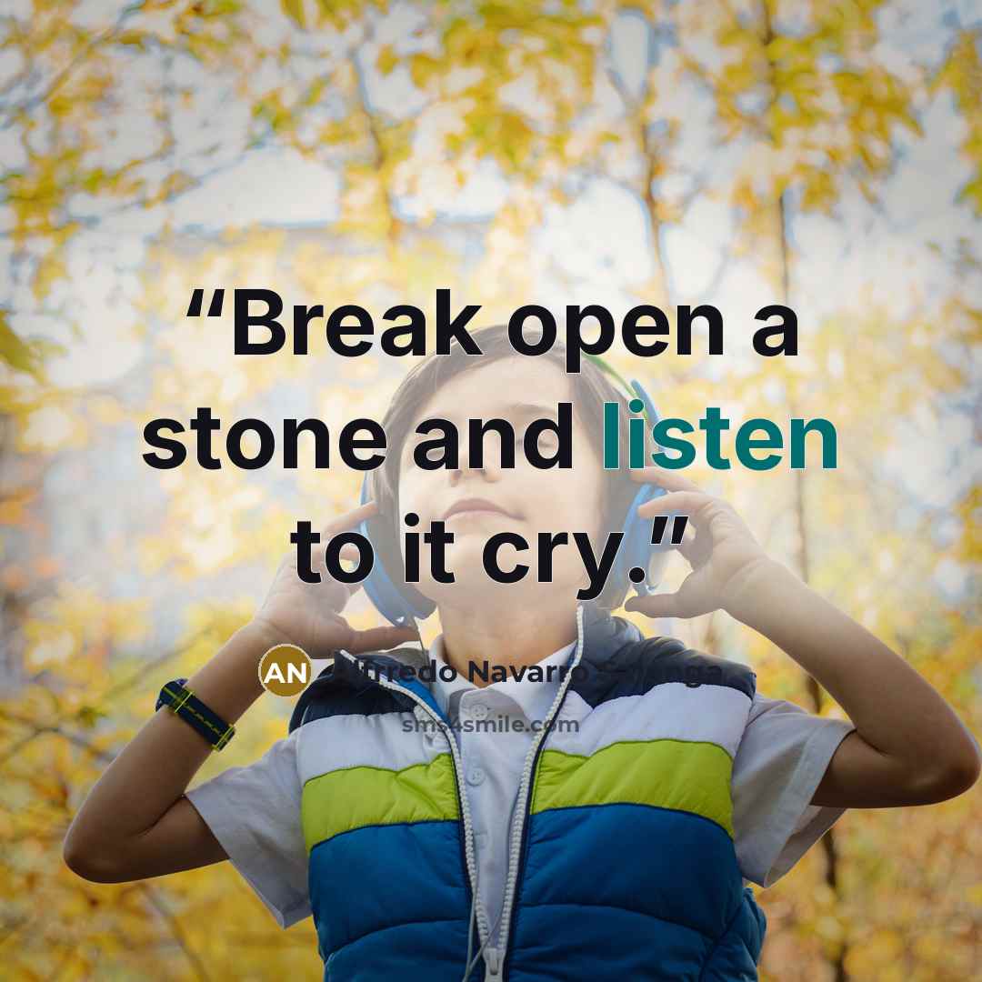 “Break open a stone and listen to it cry.” quote by Alfrredo Navarro Salanga