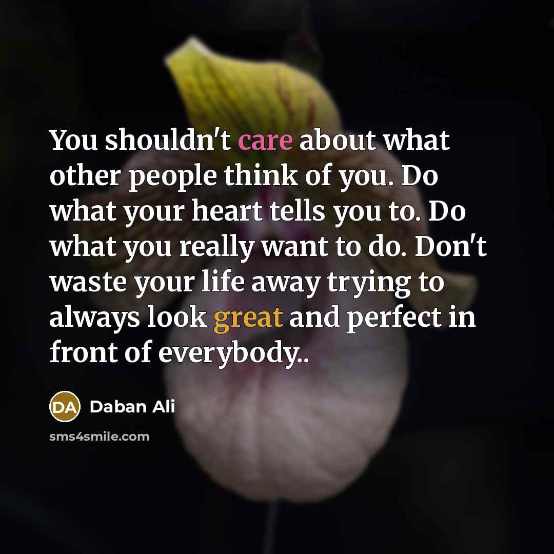 “You shouldn't care about what other people think of you.…” quote by Daban Ali