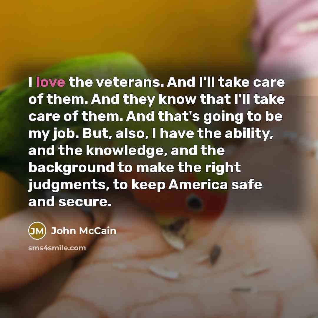 “I love the veterans. And I'll take care of them.…” quote by John McCain