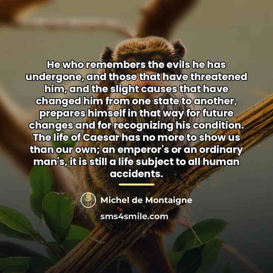 “He who remembers the evils he has undergone, and those…” quote by Michel de Montaigne