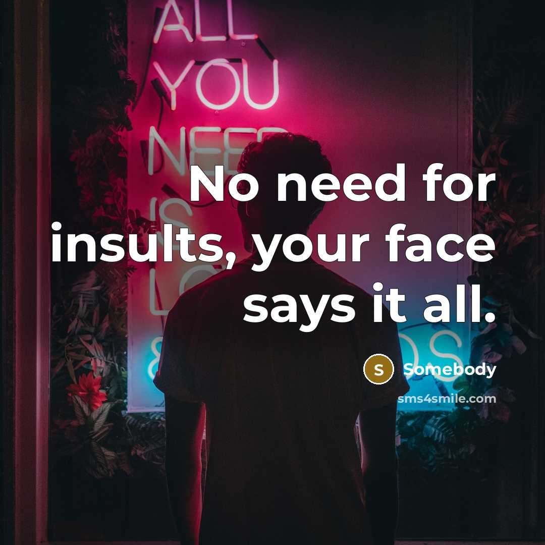 “No need for insults, your face says it all.…” quote by Somebody