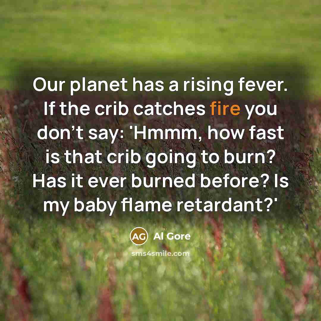 “Our planet has a rising fever. If the crib catches…” quote by Al Gore