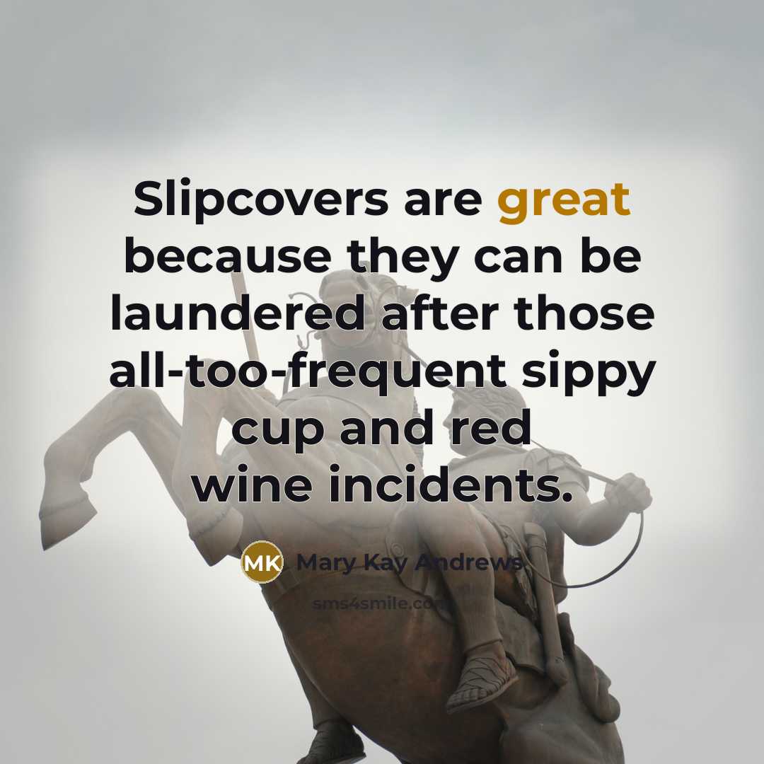 “Slipcovers are great because they can be laundered after those…” quote by Mary Kay Andrews