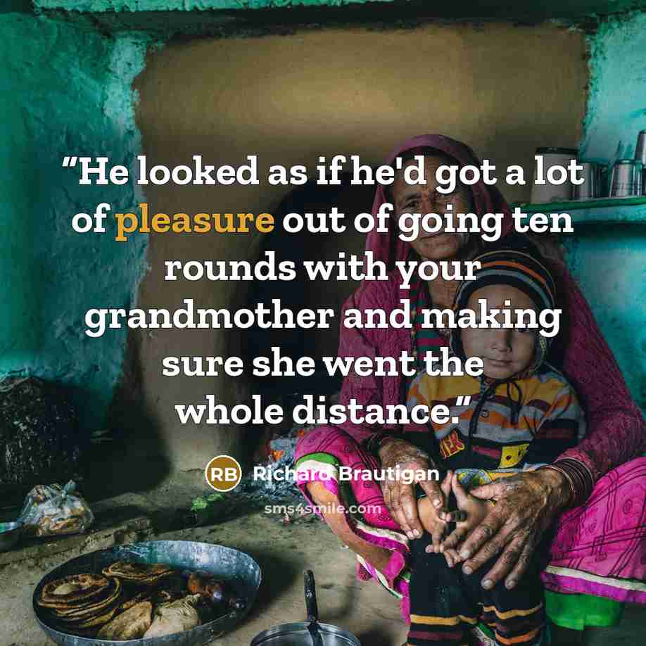 “He looked as if he'd got a lot of pleasure out of going ten rounds with your grandmother and making sure she went the whole distance.” quote by Richard Brautigan