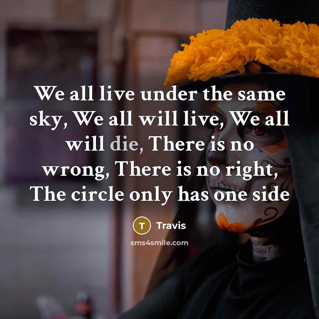 “We all live under the same sky, We all will…” quote by Travis