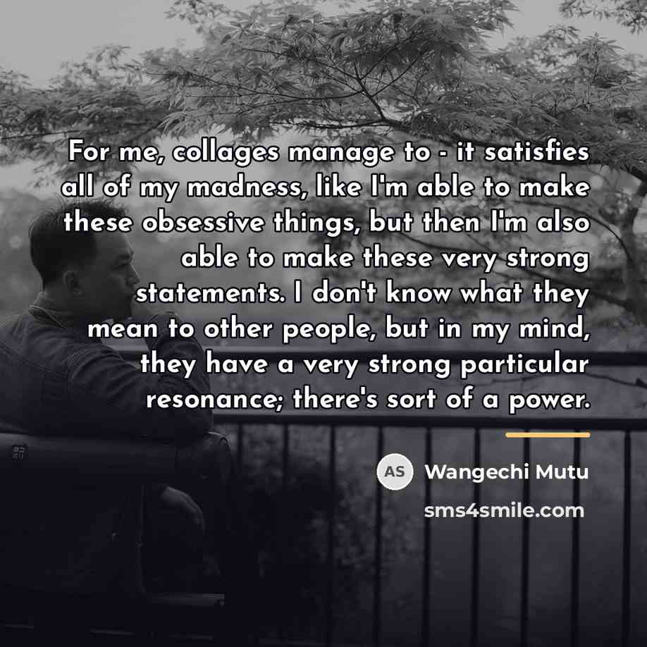 “For me, collages manage to - it satisfies all of…” quote by Wangechi Mutu