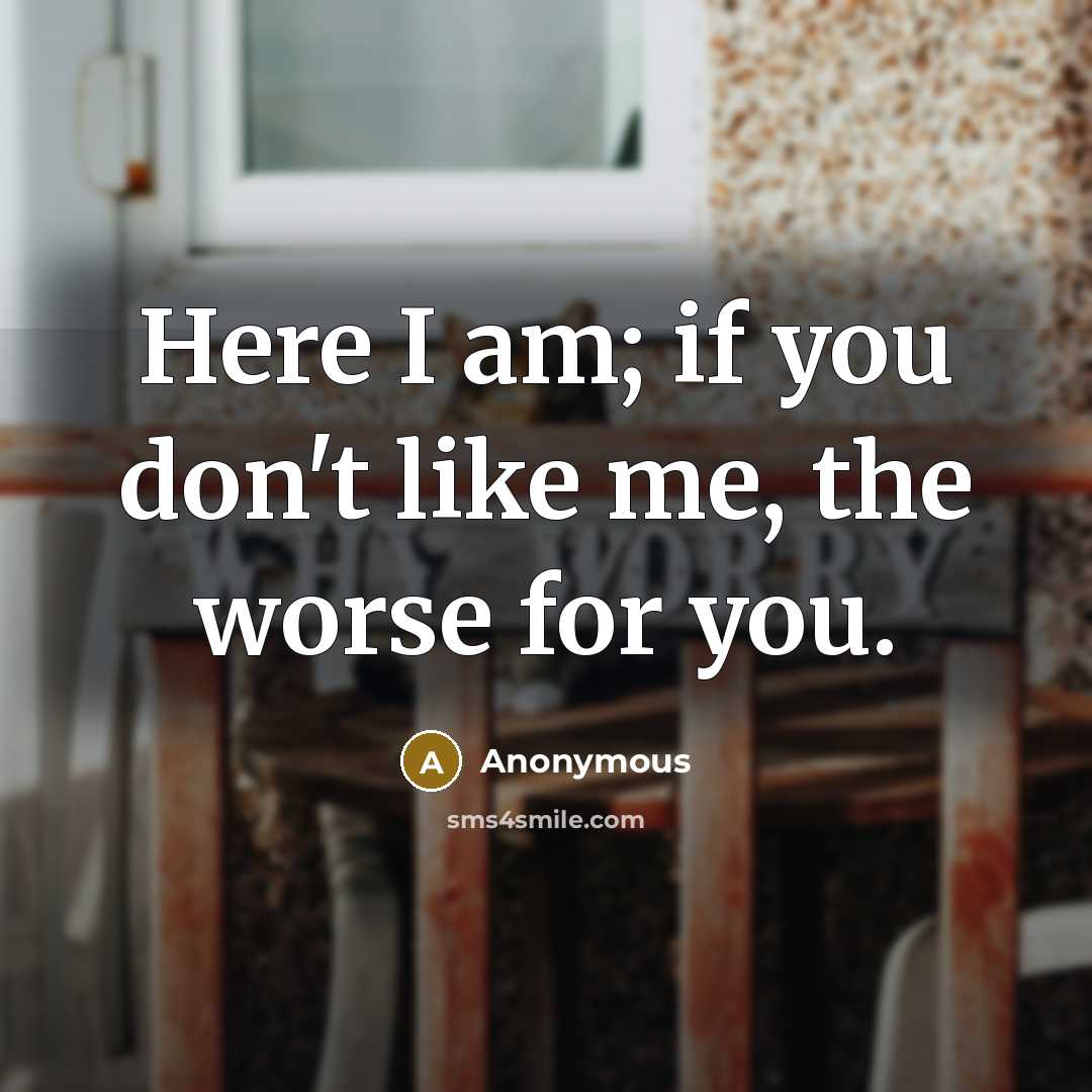“Here I am; if you don't like me, the worse…” quote by Anonymous