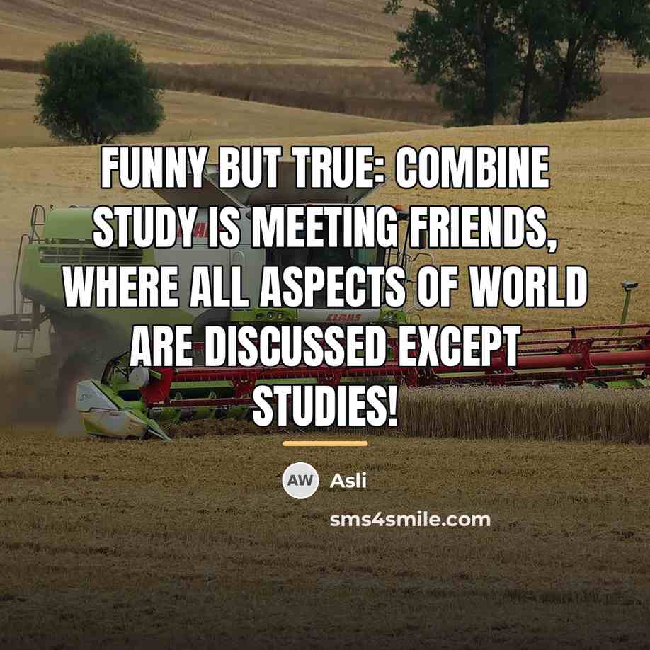 “FUNNY BUT TRUE: Combine study is meeting friends, where all…” quote by Asli