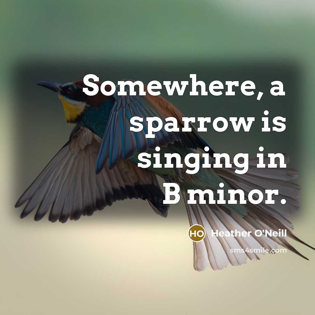 “Somewhere, a sparrow is singing in B minor.” quote by Heather O'Neill