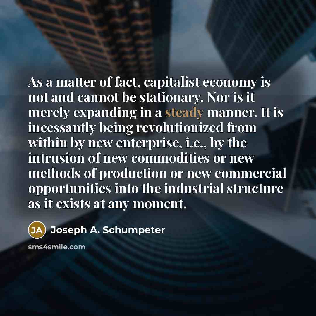 “As a matter of fact, capitalist economy is not and…” quote by Joseph A. Schumpeter