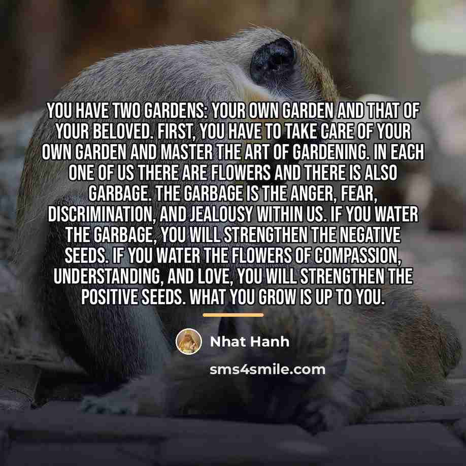 “You have two gardens: your own garden and that of…” quote by Nhat Hanh