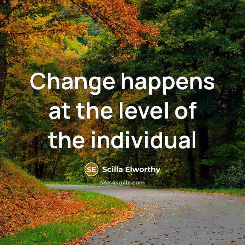 “Change happens at the level of the individual…” quote by Scilla Elworthy