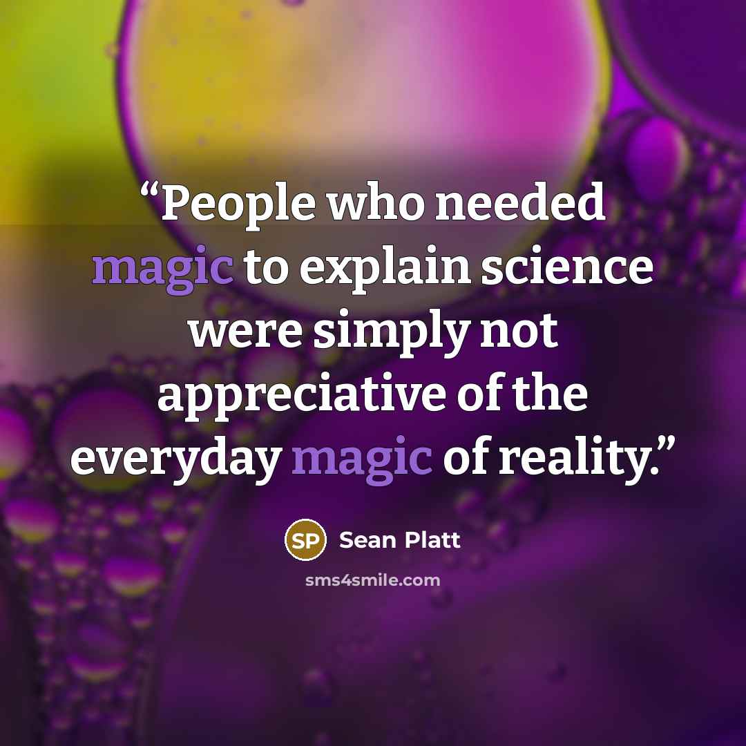 “People who needed magic to explain science were simply not appreciative of the everyday magic of reality.” quote by Sean Platt