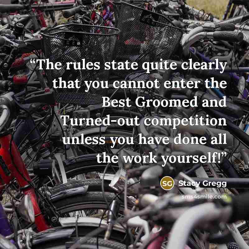 “The rules state quite clearly that you cannot enter the Best Groomed and Turned-out competition unless you have done all the work yourself!” quote by Stacy Gregg