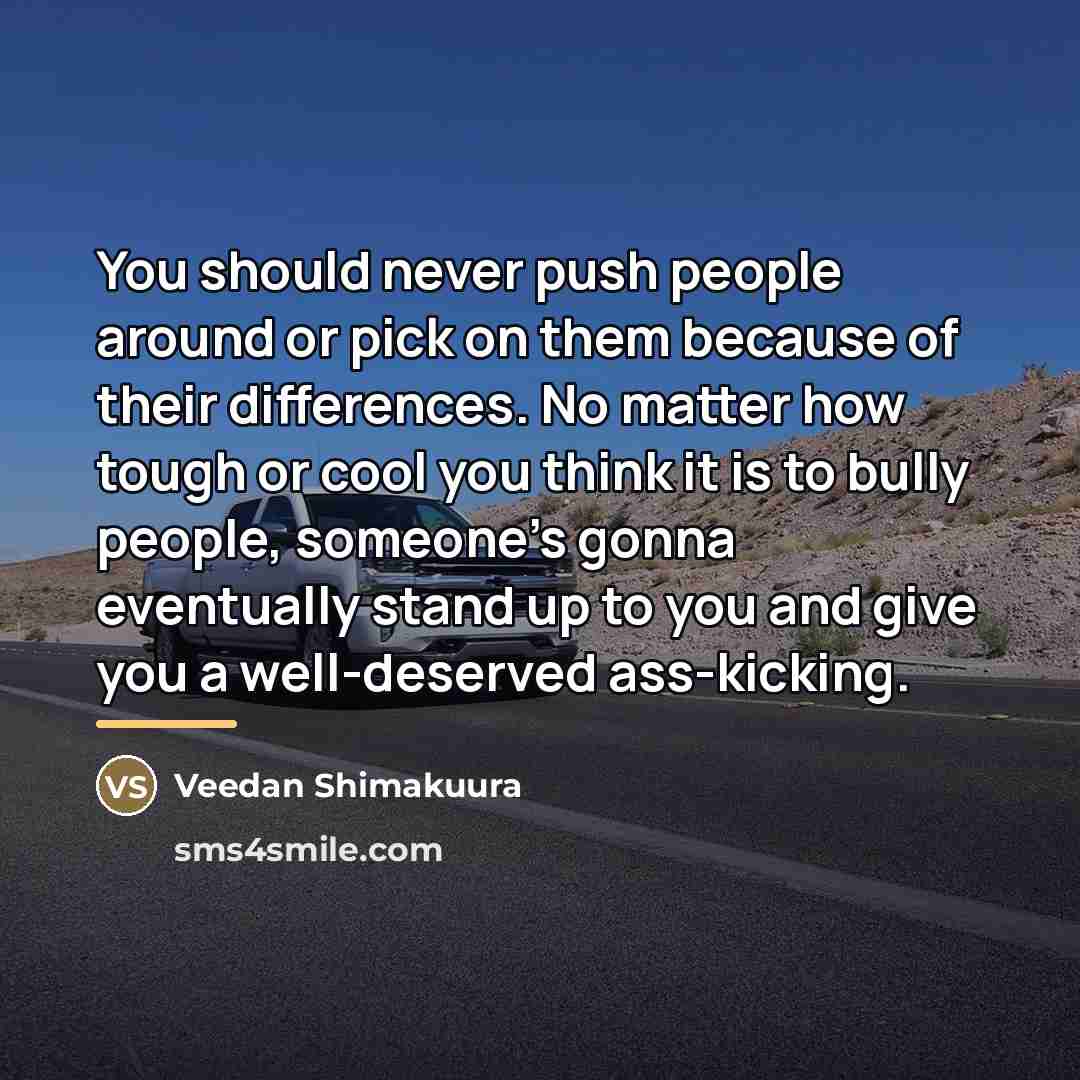 “You should never push people around or pick on them…” quote by Veedan Shimakuura