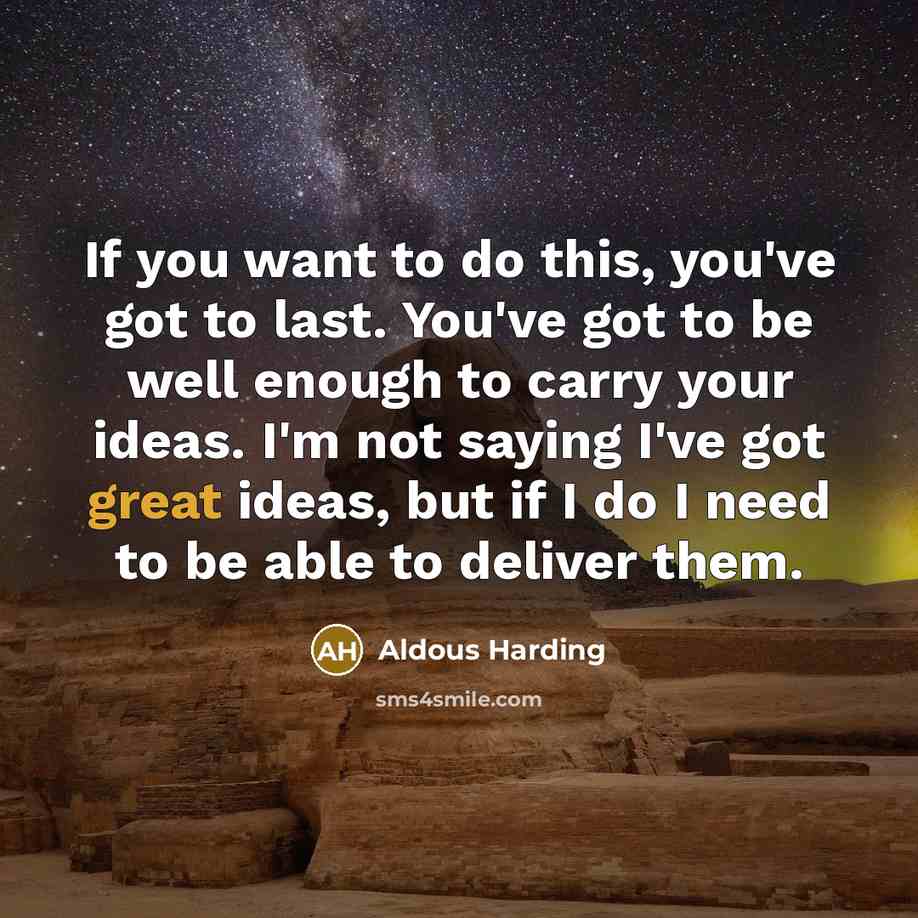 “If you want to do this, you've got to last. You've got to be well enough to carry your ideas. I'm not saying I've got great ideas, but if I do I need to be able to deliver them.” quote by Aldous Harding