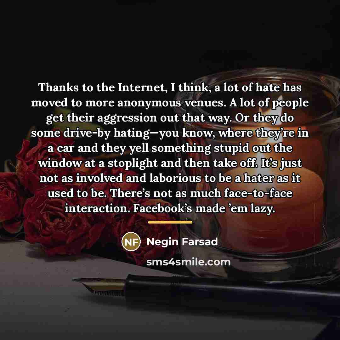 “Thanks to the Internet, I think, a lot of hate…” quote by Negin Farsad