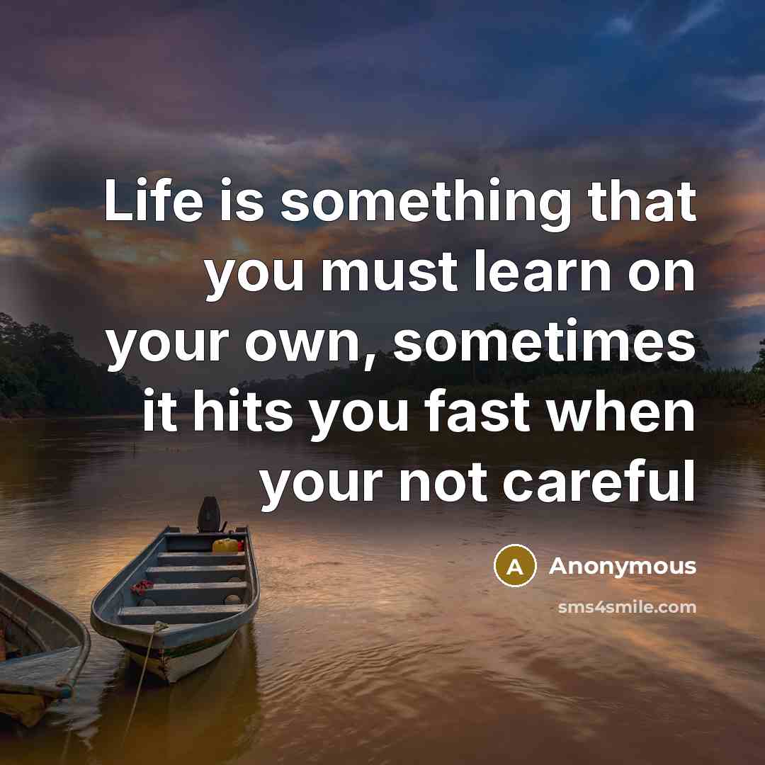 “Life is something that you must learn on your own, sometimes it hits you fast when your not careful” quote by Anonymous