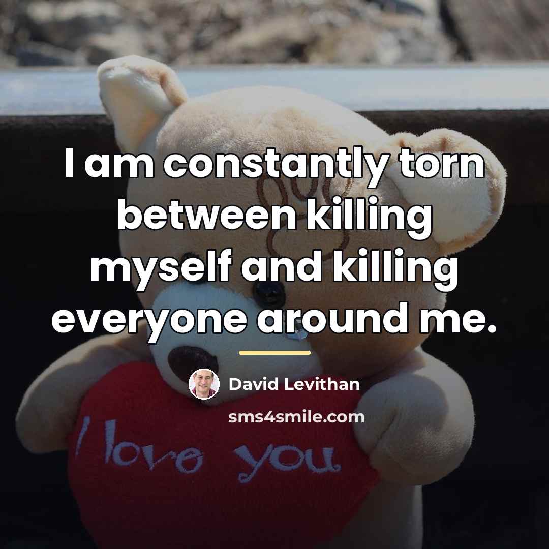 “I am constantly torn between killing myself and killing everyone…” quote by David Levithan