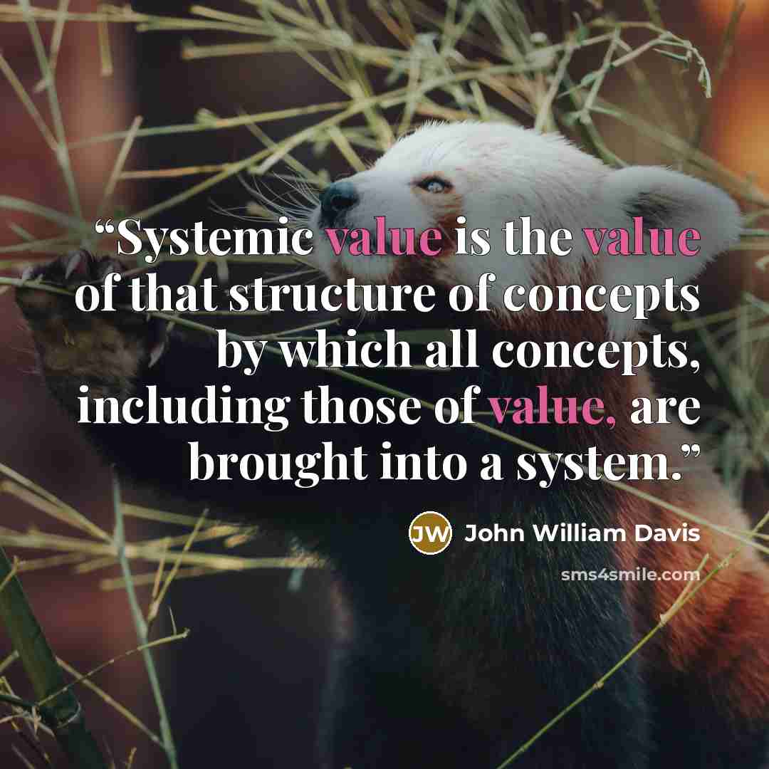“Systemic value is the value of that structure of concepts by which all concepts, including those of value, are brought into a system.” quote by John William Davis