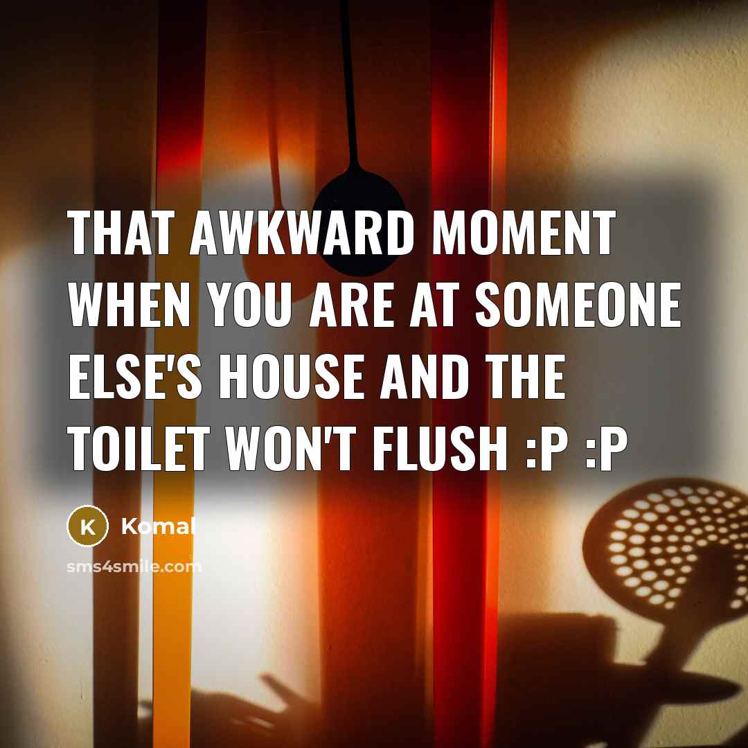 “That awkward moment when you are at someone else's house and the toilet won't flush :P :P” quote by Komal
