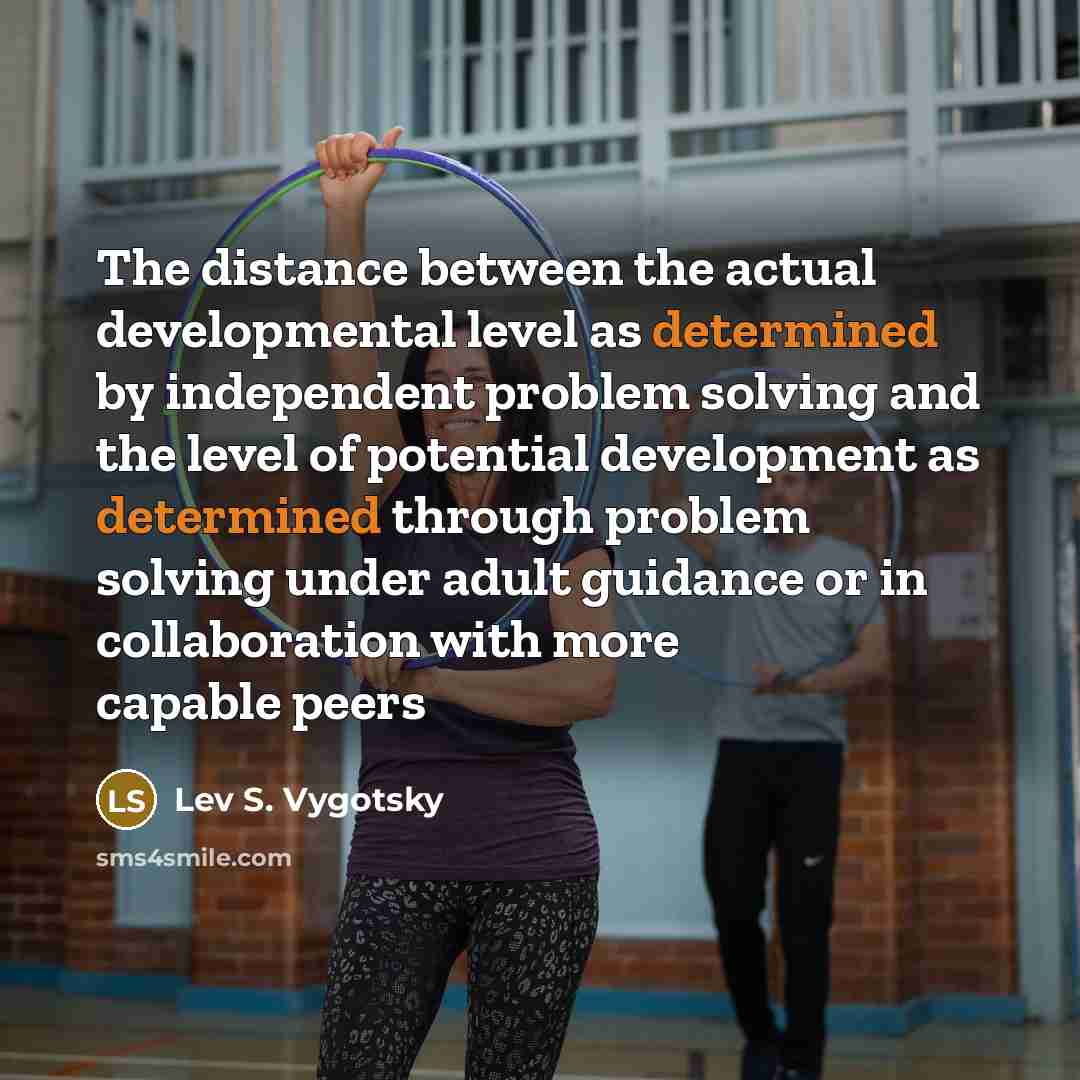 “The distance between the actual developmental level as determined by…” quote by Lev S. Vygotsky