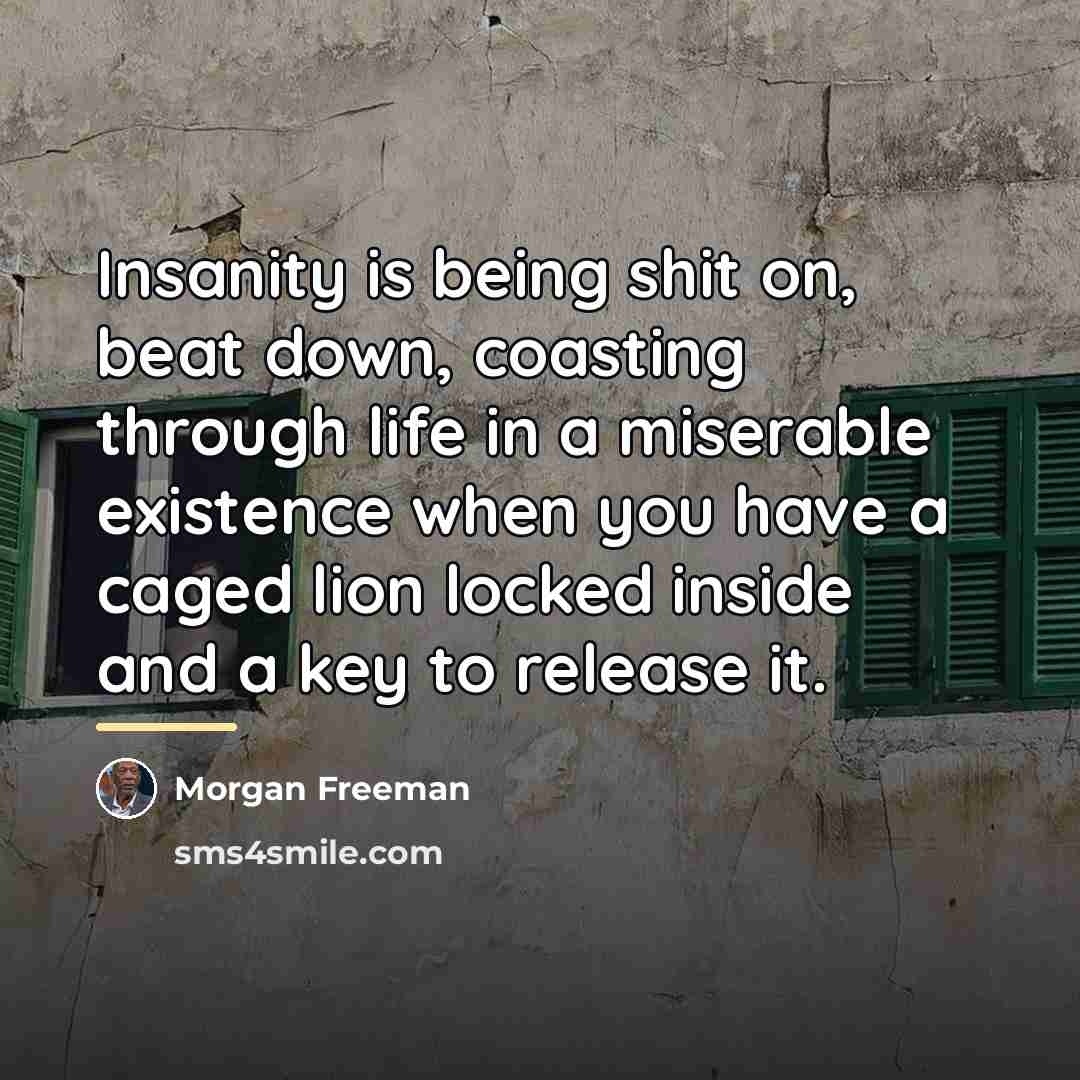“Insanity is being shit on, beat down, coasting through life…” quote by Morgan Freeman