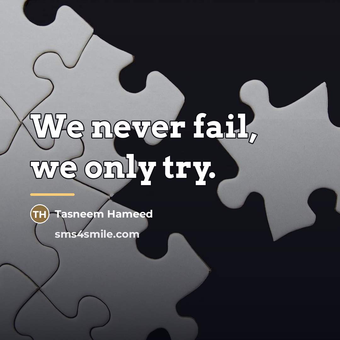 “We never fail, we only try.…” quote by Tasneem Hameed
