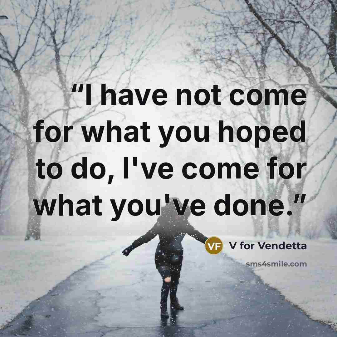 “I have not come for what you hoped to do, I've come for what you've done.” quote by V for Vendetta