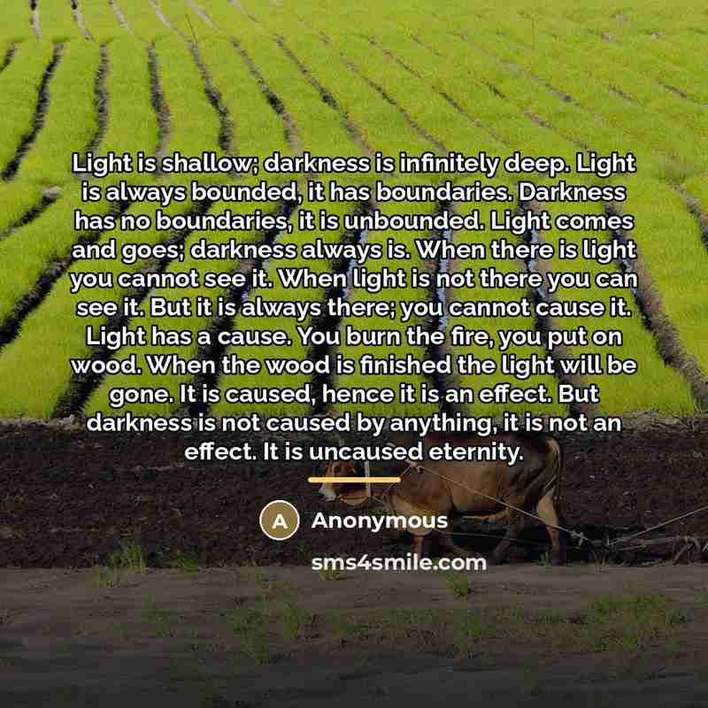 “Light is shallow; darkness is infinitely deep. Light is always…” quote by Anonymous