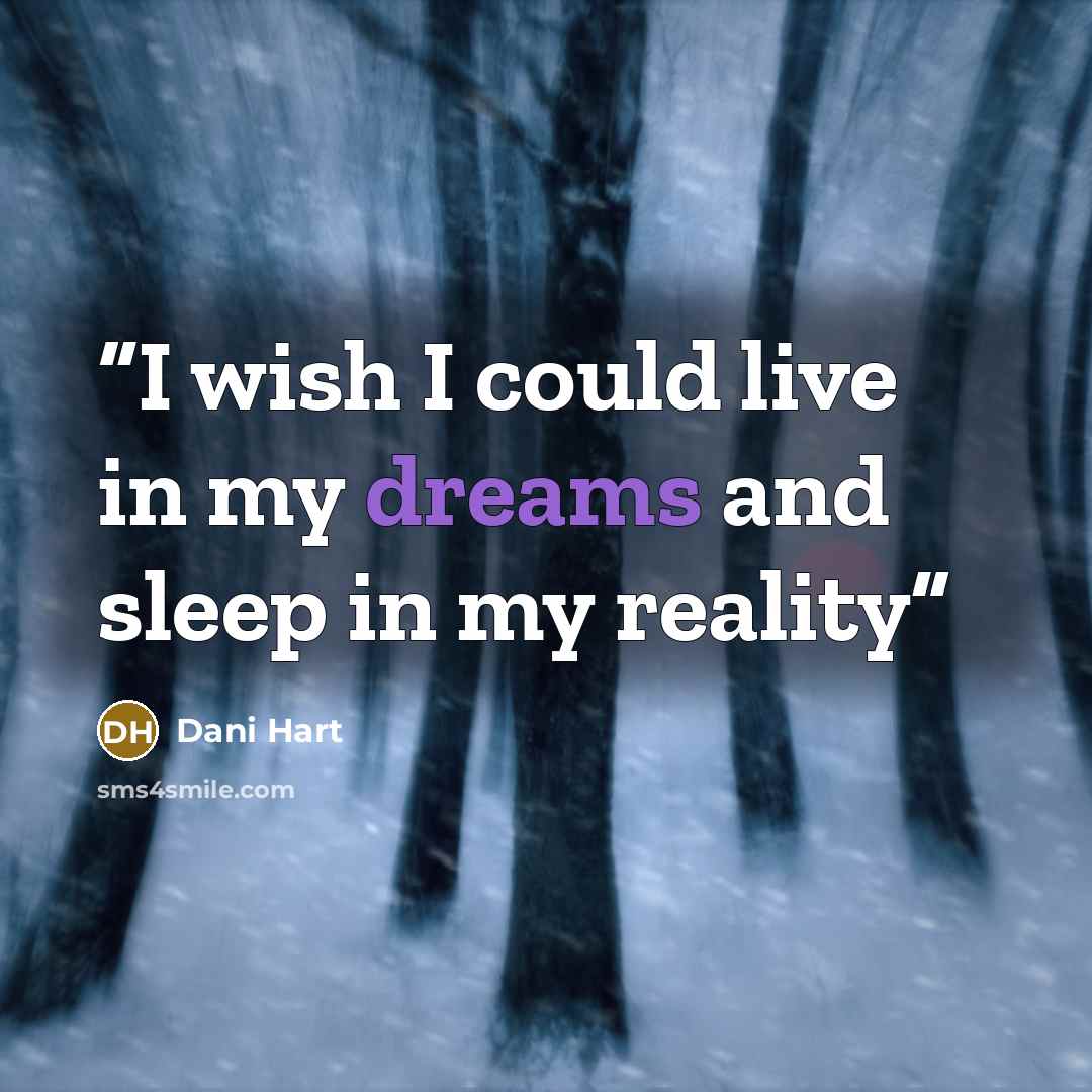 “I wish I could live in my dreams and sleep in my reality” quote by Dani Hart