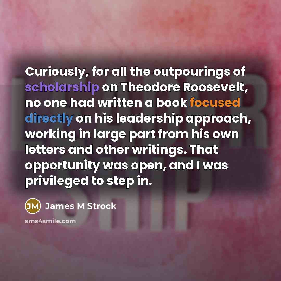 “Curiously, for all the outpourings of scholarship on Theodore Roosevelt,…” quote by James M Strock