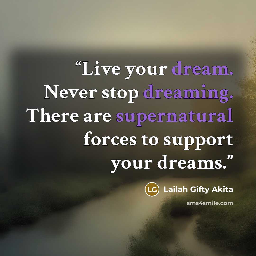 “Live your dream. Never stop dreaming. There are supernatural forces to support your dreams.” quote by Lailah Gifty Akita