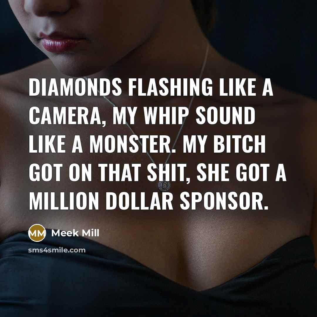 “Diamonds flashing like a camera, my whip sound like a monster. My bitch got on that shit, she got a million dollar sponsor.” quote by Meek Mill