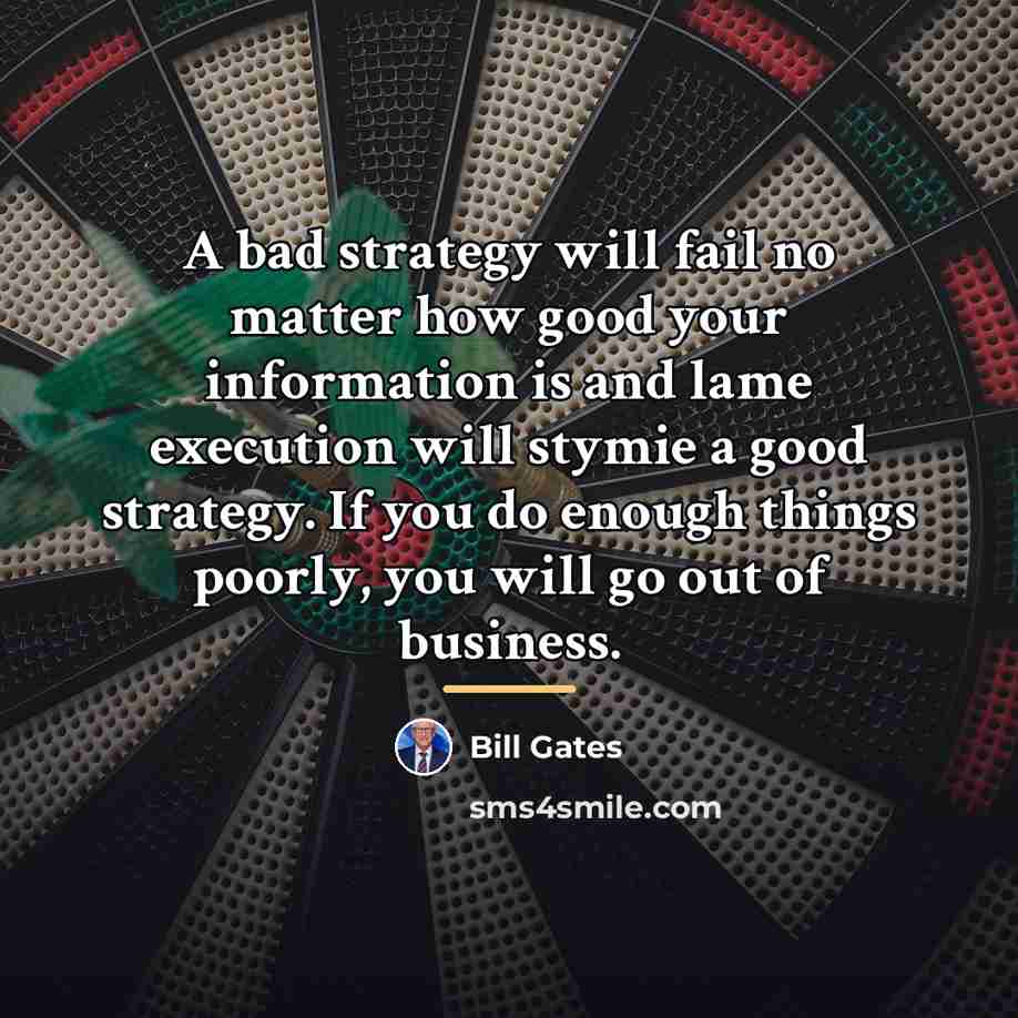 “A bad strategy will fail no matter how good your…” quote by Bill Gates