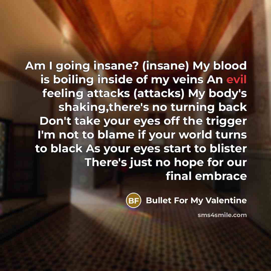 “Am I going insane? (insane) My blood is boiling inside…” quote by Bullet For My Valentine
