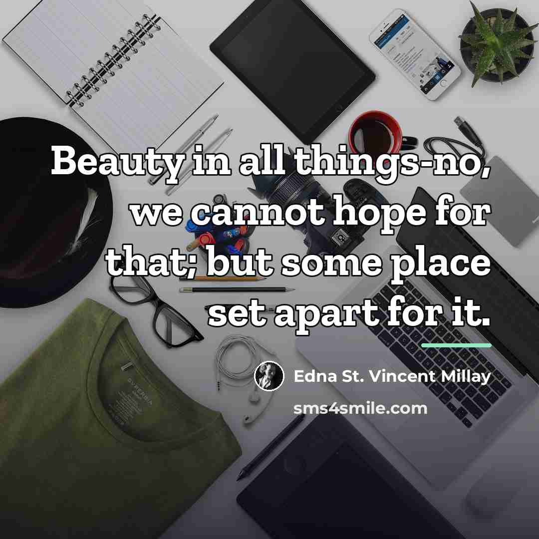 “Beauty in all things-no, we cannot hope for that; but…” quote by Edna St. Vincent Millay