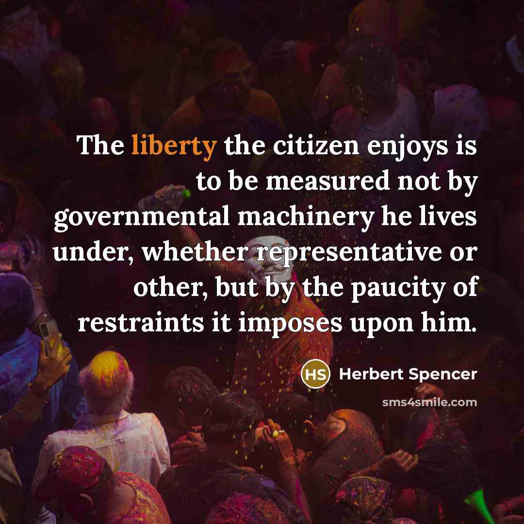“The liberty the citizen enjoys is to be measured not…” quote by Herbert Spencer