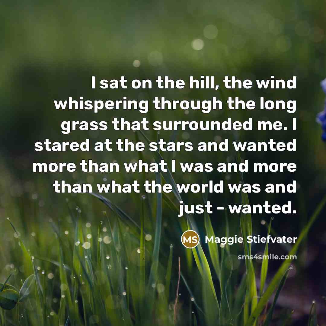“I sat on the hill, the wind whispering through the…” quote by Maggie Stiefvater