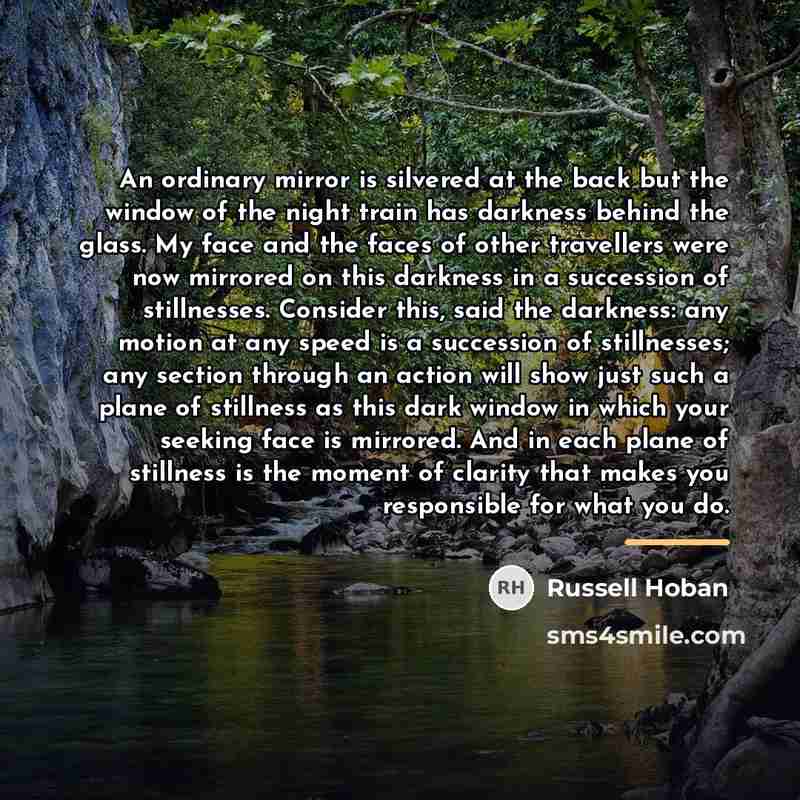 “An ordinary mirror is silvered at the back but the…” quote by Russell Hoban