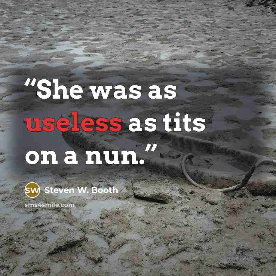 “She was as useless as tits on a nun.” quote by Steven W. Booth