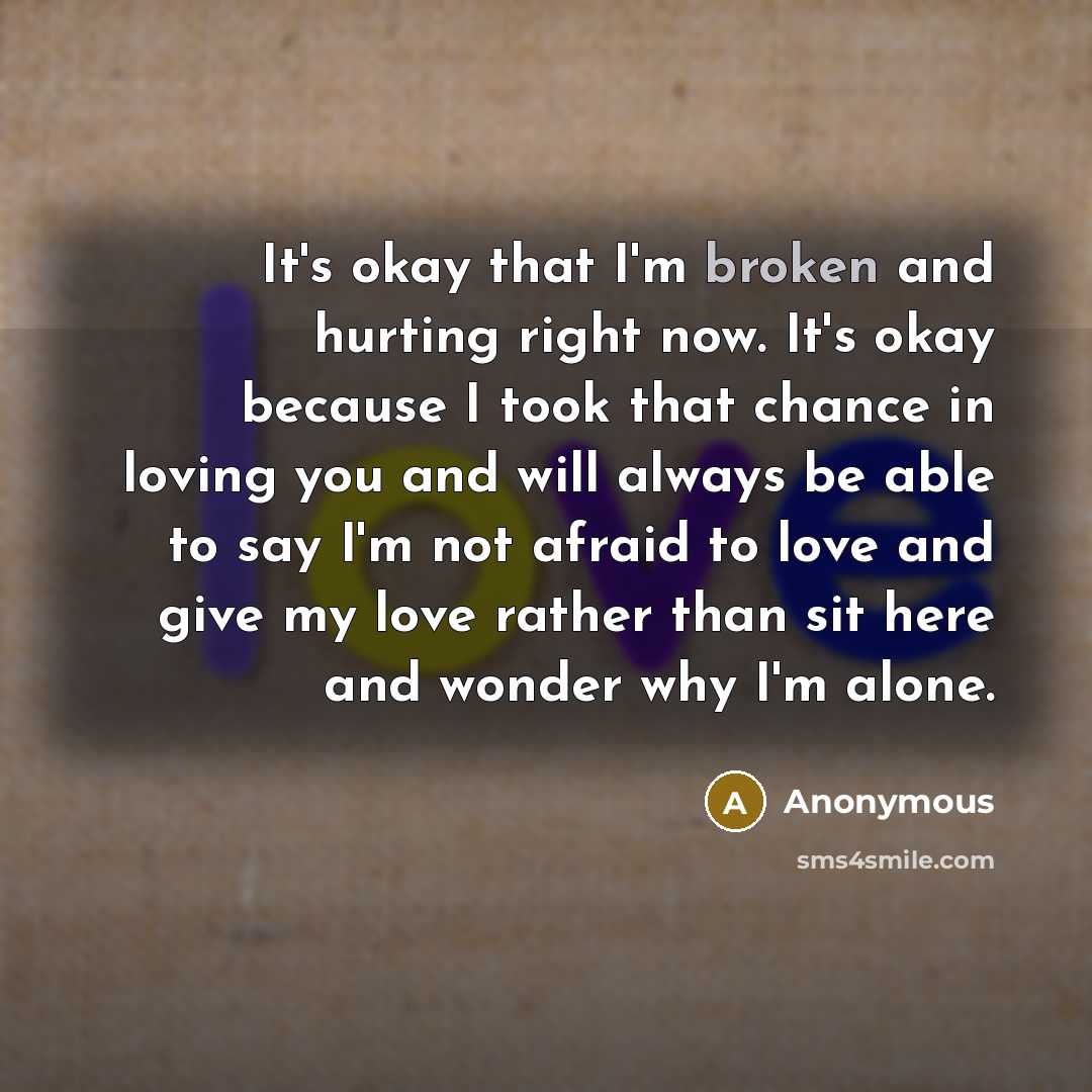 “It's okay that I'm broken and hurting right now. It's…” quote by Anonymous