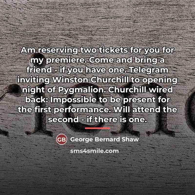 “Am reserving two tickets for you for my premiere. Come…” quote by George Bernard Shaw
