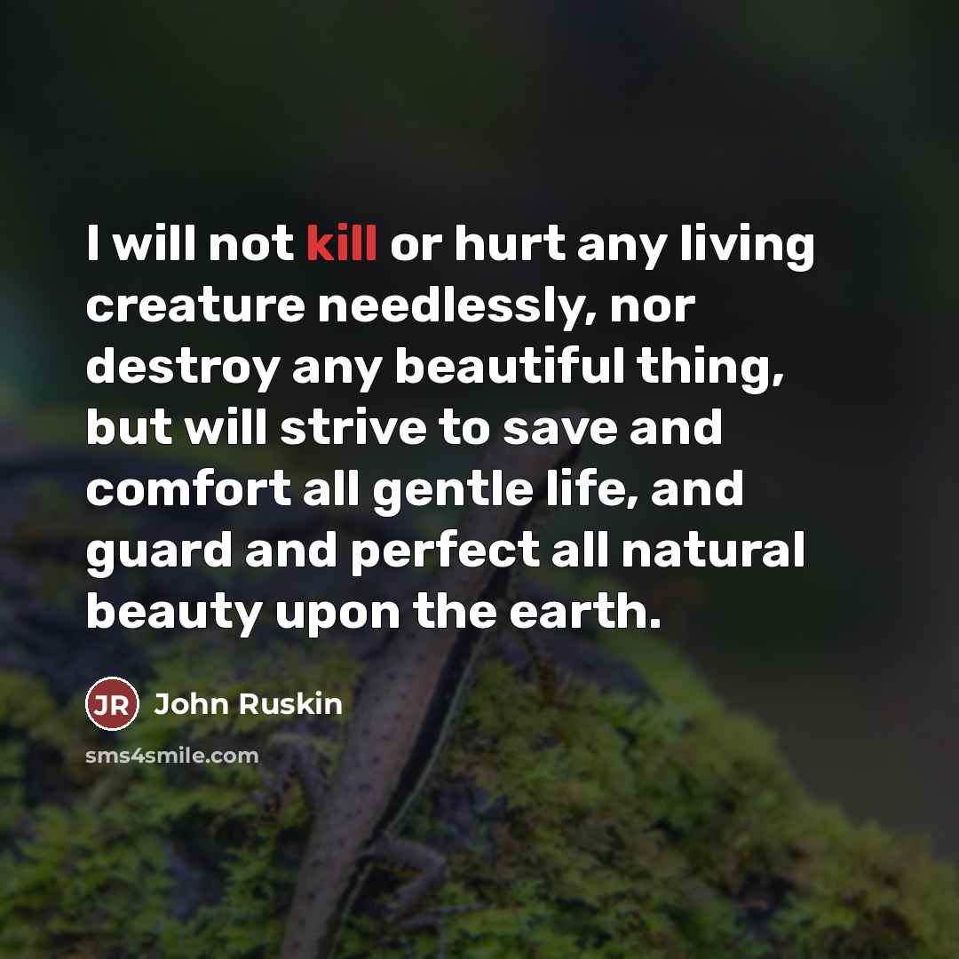 “I will not kill or hurt any living creature needlessly,…” quote by John Ruskin