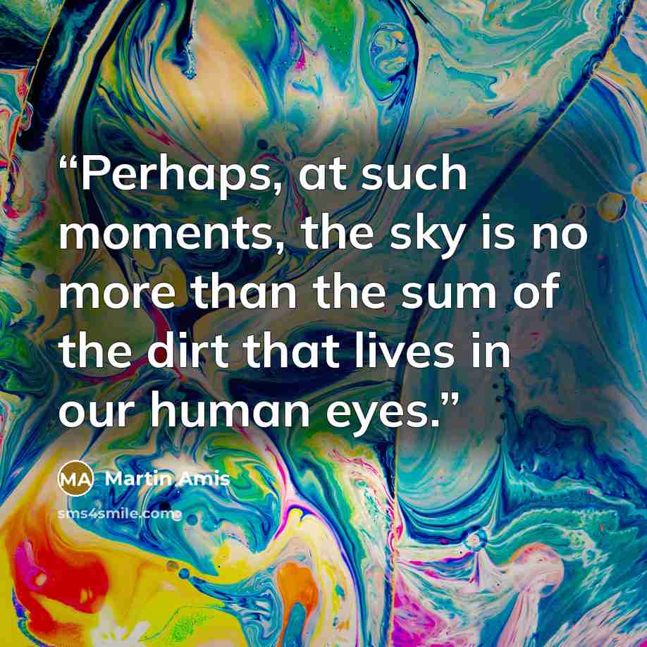 “Perhaps, at such moments, the sky is no more than the sum of the dirt that lives in our human eyes.” quote by Martin Amis