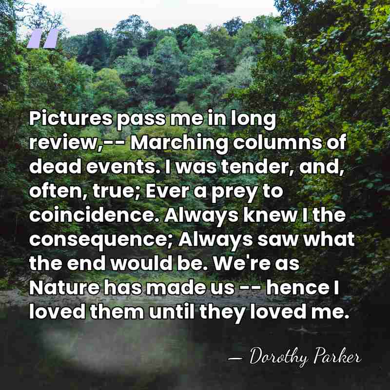 Pictures pass me in long review,-- Marching columns of dead events. I&hellip; - Dorothy Parker